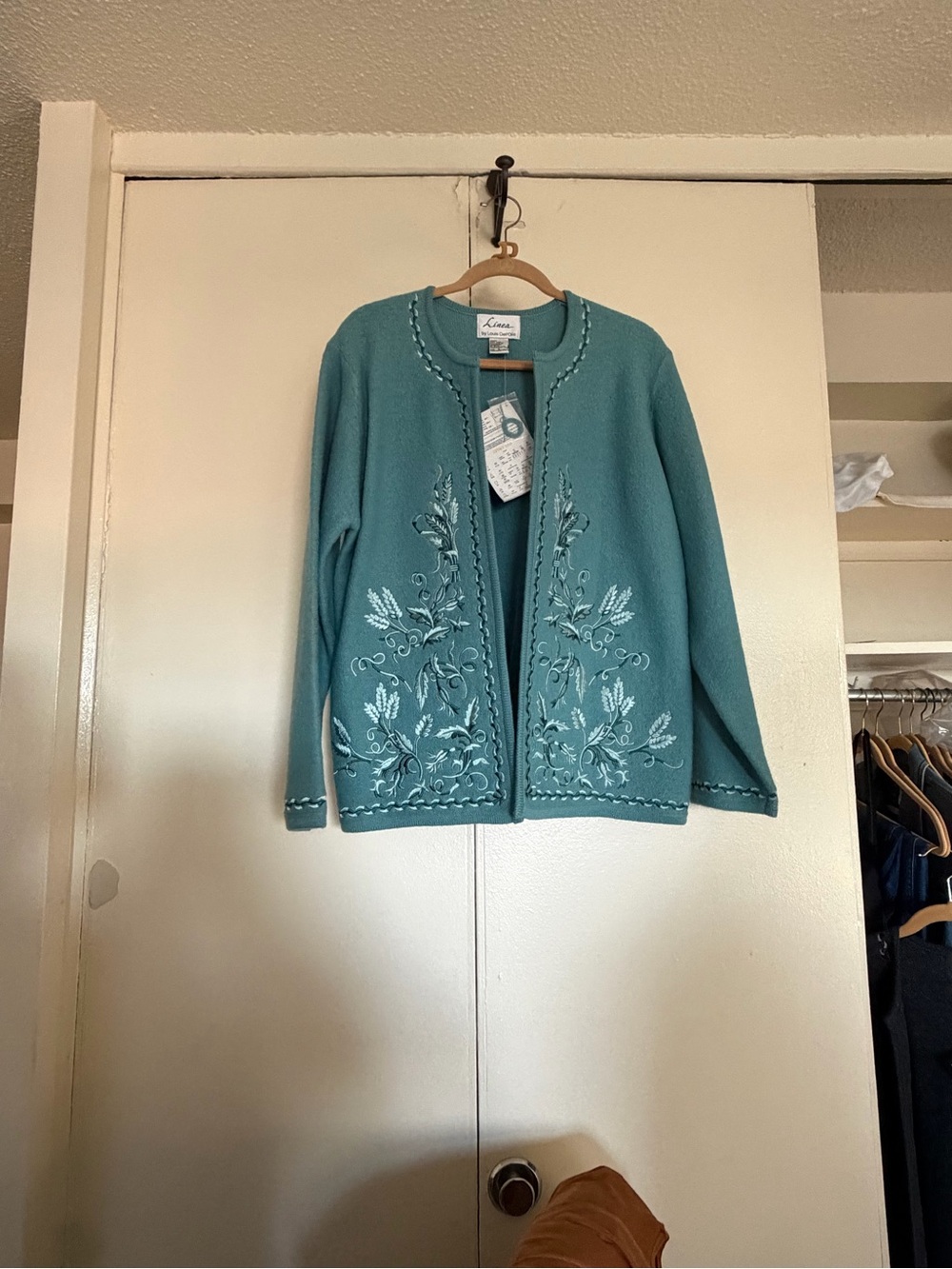 Linea by Louis Dell'Olio Teal Embroidered Open-Front Cardigan